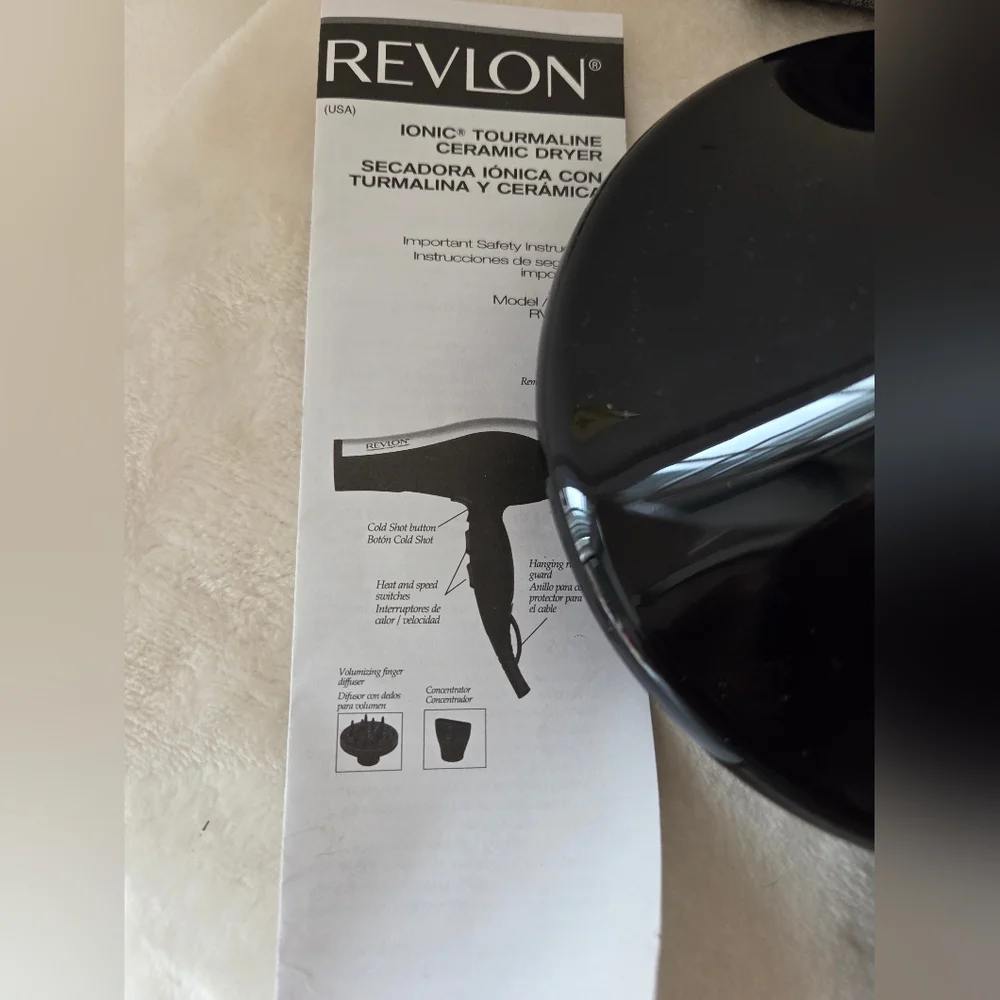 REVLON Style Expert 1875W Tourmaline Ionic Ceramic Blow Dryer Black Silver EUC